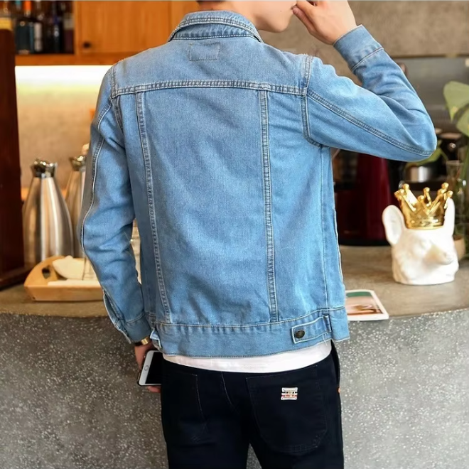 Wholesale 2 Pcs of Men Casual Solid Color Lapel Single Breasted Denim Jacket