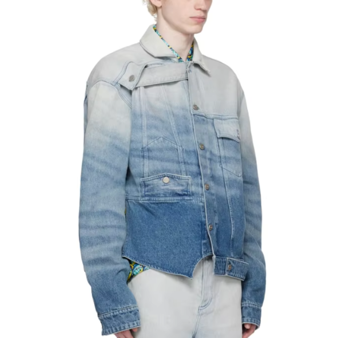 Organic Cotton Faded Pleated Denim Jacket