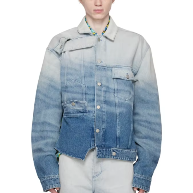 Organic Cotton Faded Pleated Denim Jacket