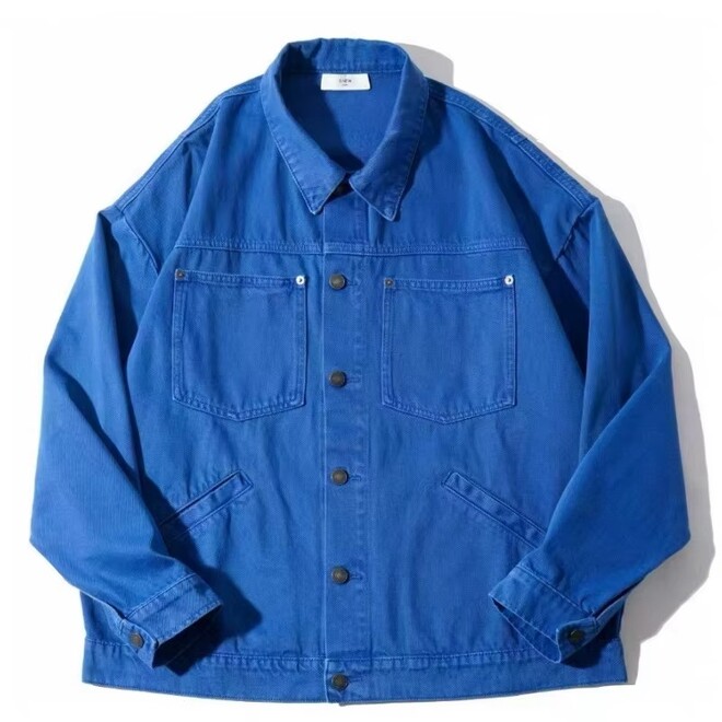 Mens Classic Blue Denim Jacket with Lapel Button