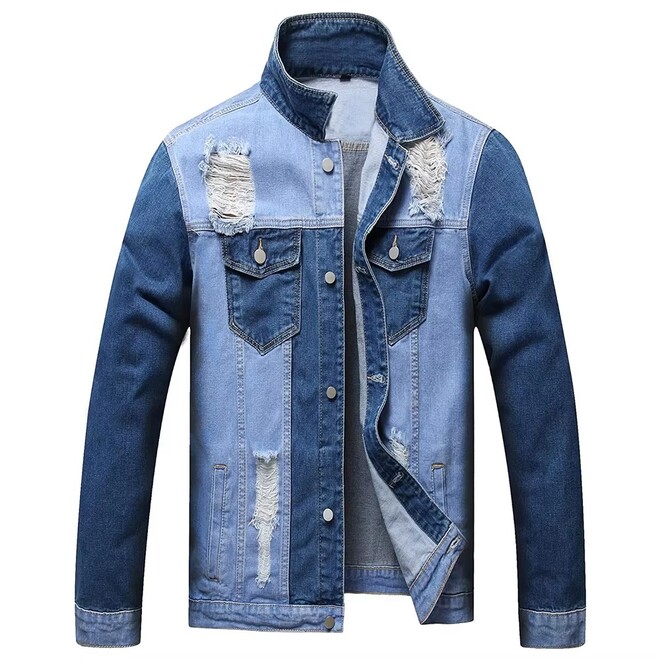 Mens Autumn Fashionable Casual Distressed Denim Jacket