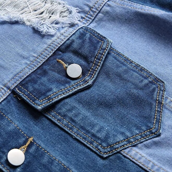 Mens Autumn Fashionable Casual Distressed Denim Jacket
