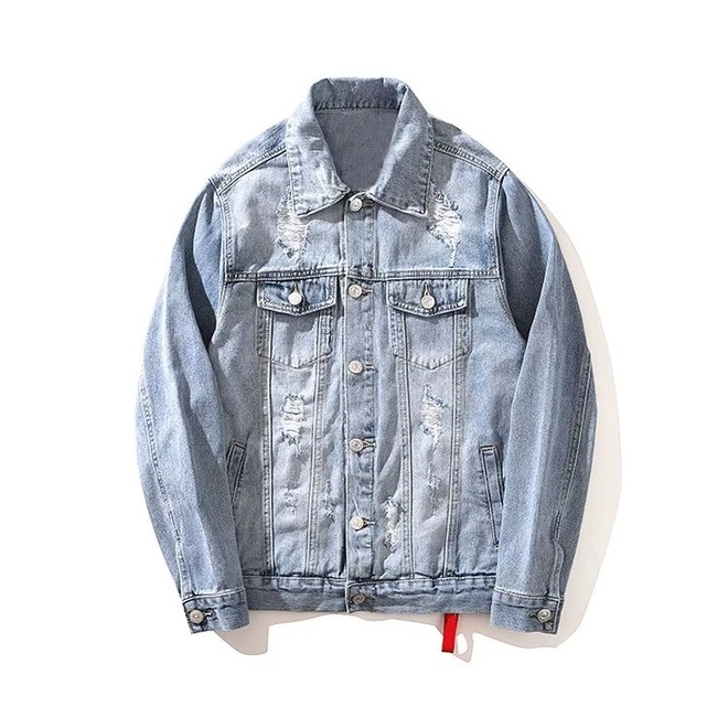 Autumn Mens Plain Distressed Denim Jacket