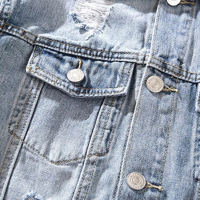 Autumn Mens Plain Distressed Denim Jacket