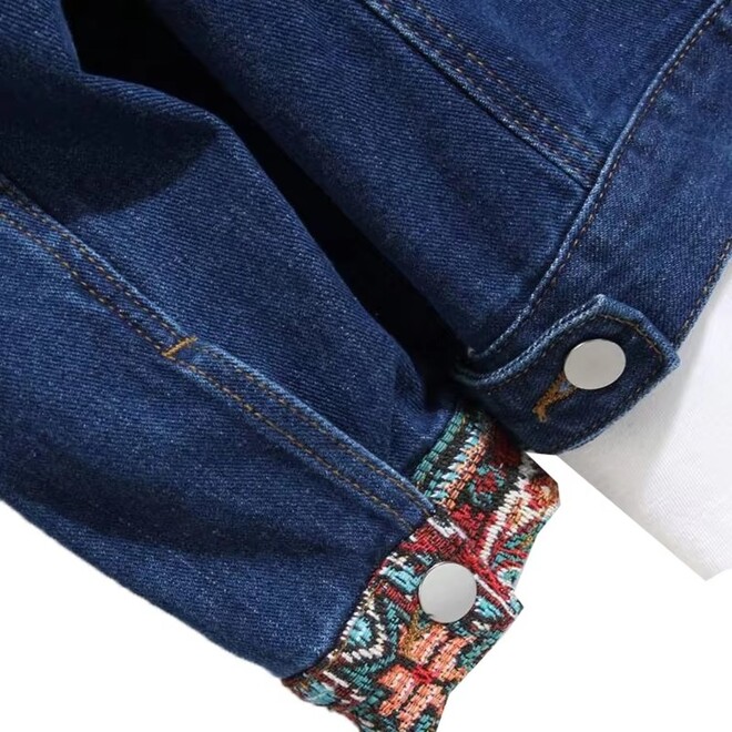 Autumn Vintage Ethnic Style Patchwork Denim Jacket With Different Sleeve Stitching Wrap for Men