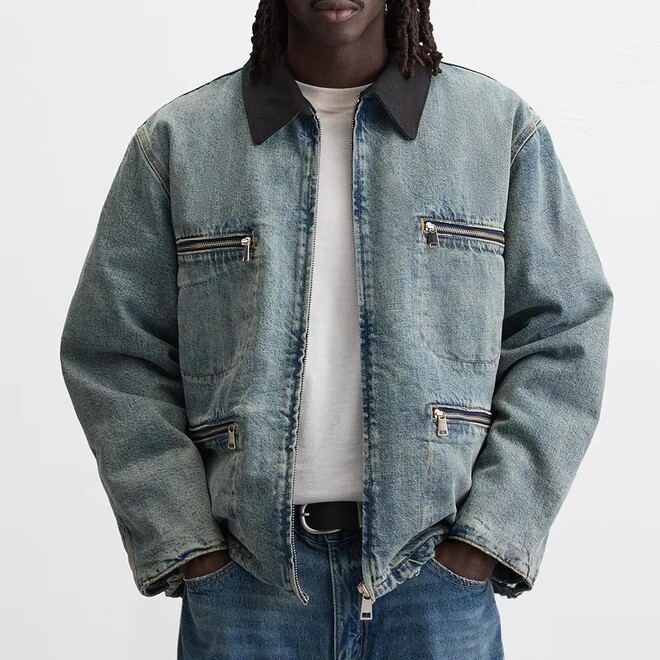 Contrast Color Cropped Denim Jacket
