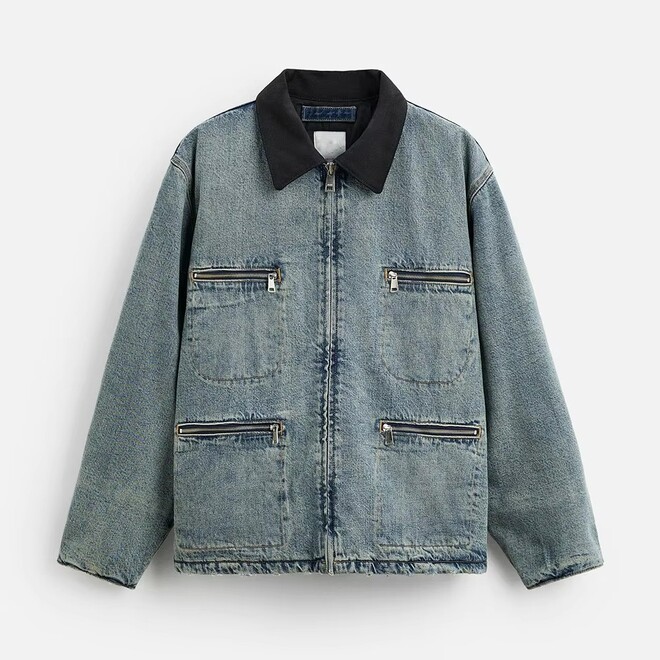Contrast Color Cropped Denim Jacket