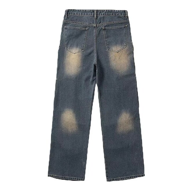Light Washed Wide Straight Leg Baggy Cargo Jeans