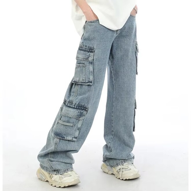 Men Straight Loose Hip Hop Denim Cargo Pants