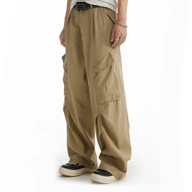 Wholesale 2 Prs of Mens Autumn Trendy Parachute Wide Leg Pleated  Cargo Pants
