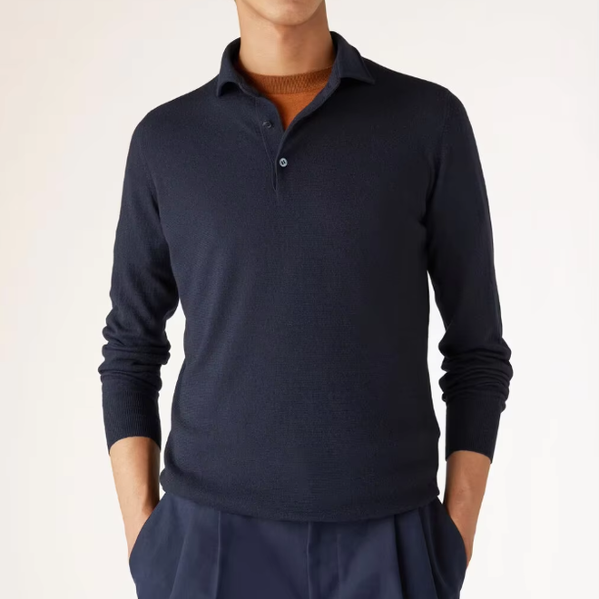 Casual Style Turn Down Collar Knitted Polo Shirt for Men