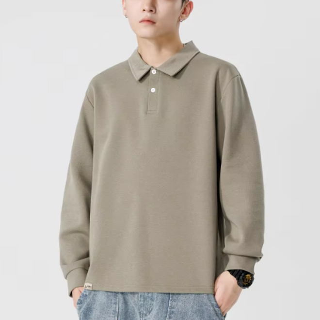 Mens Trendy Solid Korean Style Long Sleeve Polo Shirts