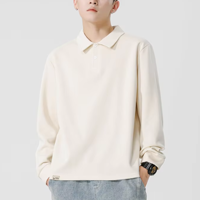 Mens Trendy Solid Korean Style Long Sleeve Polo Shirts