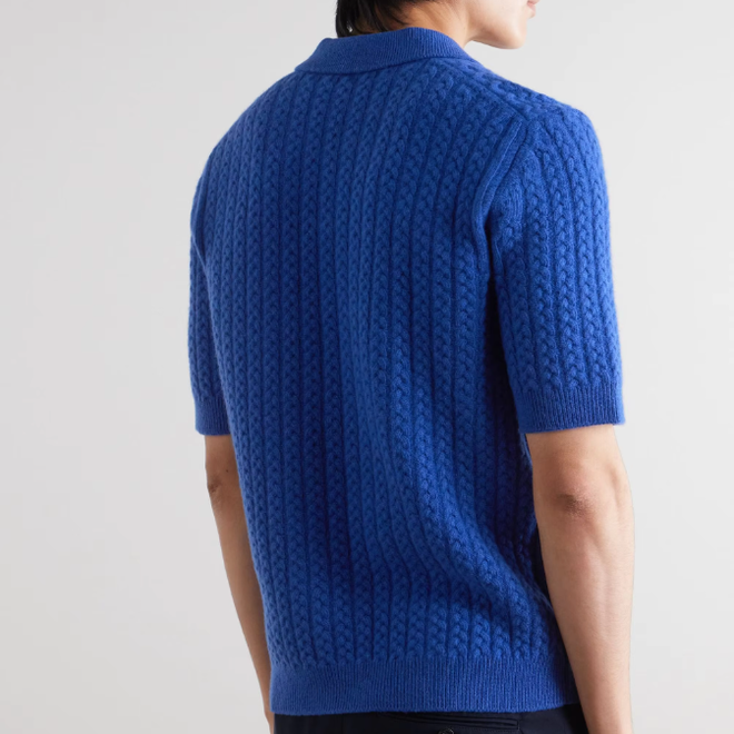 Mens Knitted Short Sleeve Hollow Out Vintage Polo Shirt