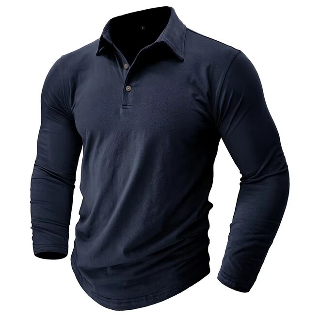 Mens Casual Cotton Long Sleeved Polo Shirt