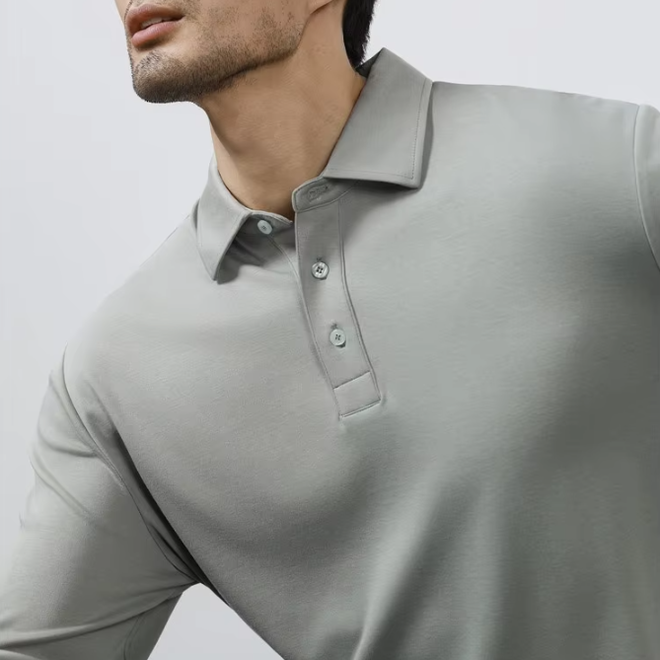High Bottom Long Sleeved Cotton Polo Shirts for Men