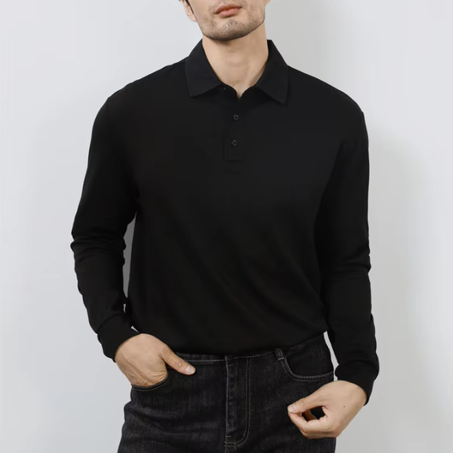 High Bottom Long Sleeved Cotton Polo Shirts for Men