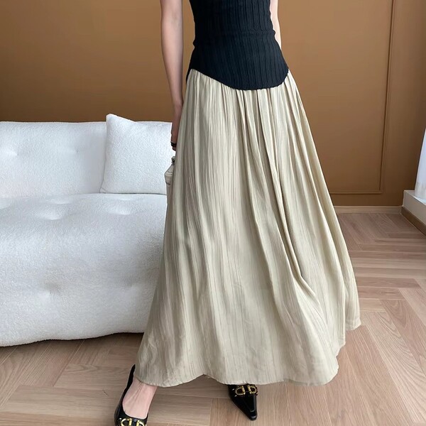 Fashion Temperament Wrinkled Solid Color Womens Dress