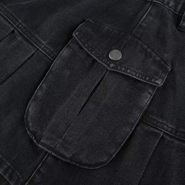 Black Denim High Waist Pleated Skirt