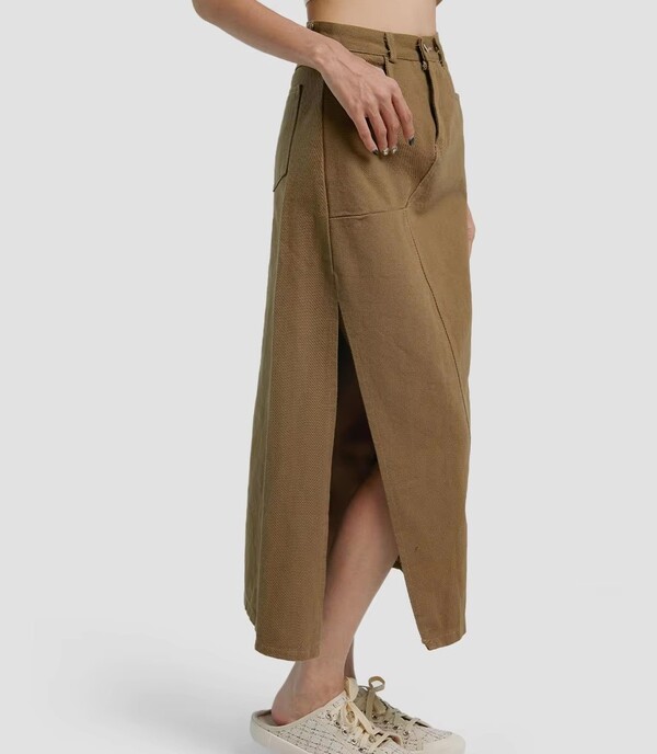 Womens Vintage Side Split Denim Long Skirt
