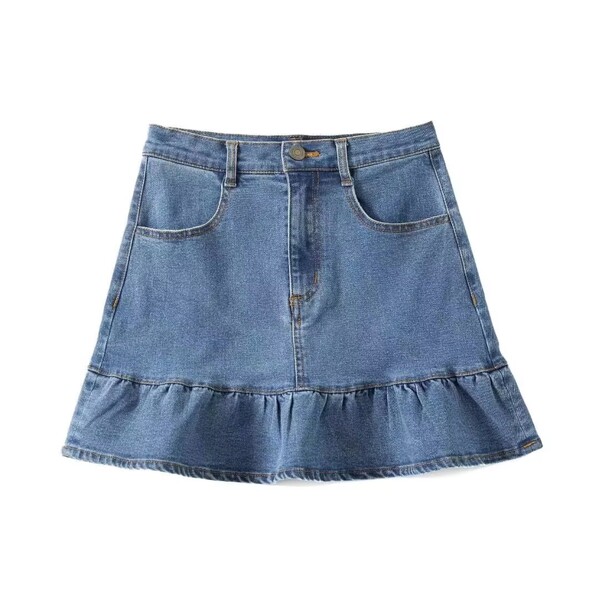 Womens New Fashion Ruffled Denim Skirt