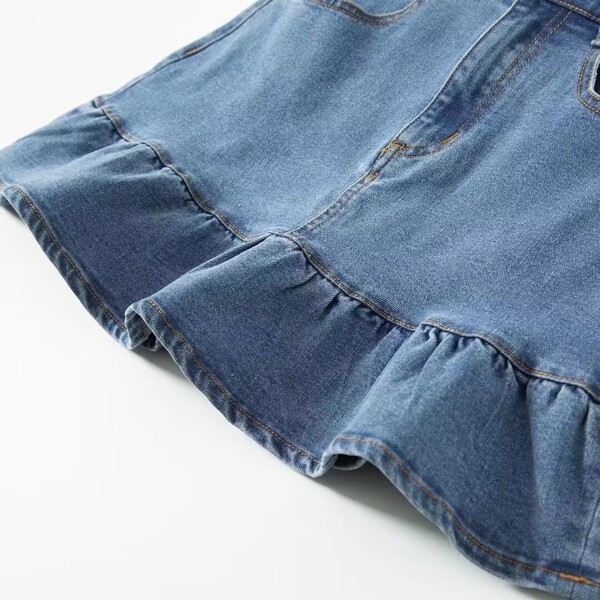 Womens New Fashion Ruffled Denim Skirt
