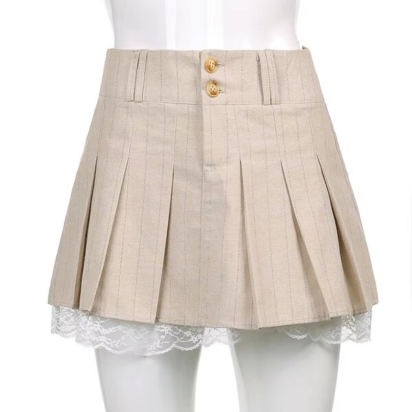 Fashion Lace Trimmed Cute Pleated Skirt