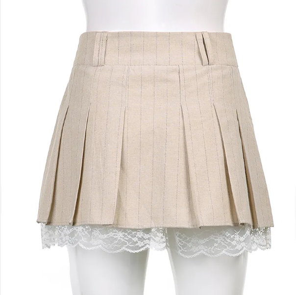 Fashion Lace Trimmed Cute Pleated Skirt