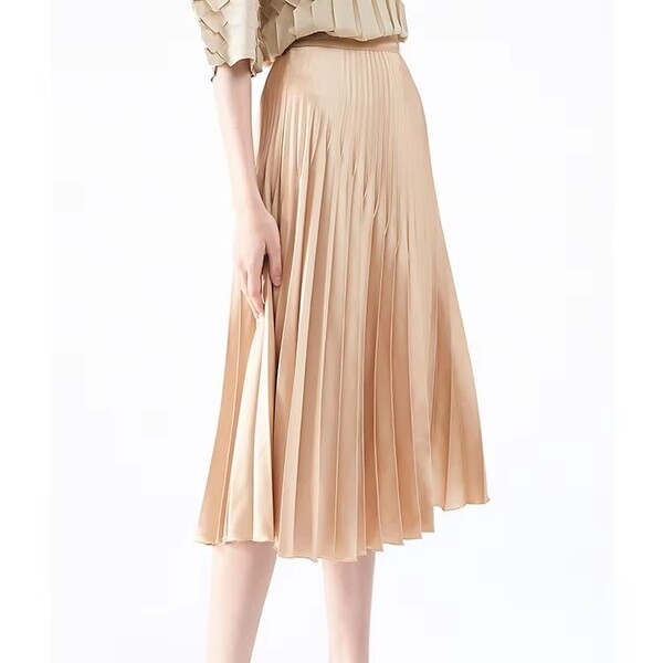 Womens Temperament High Waist Pleated Skirt